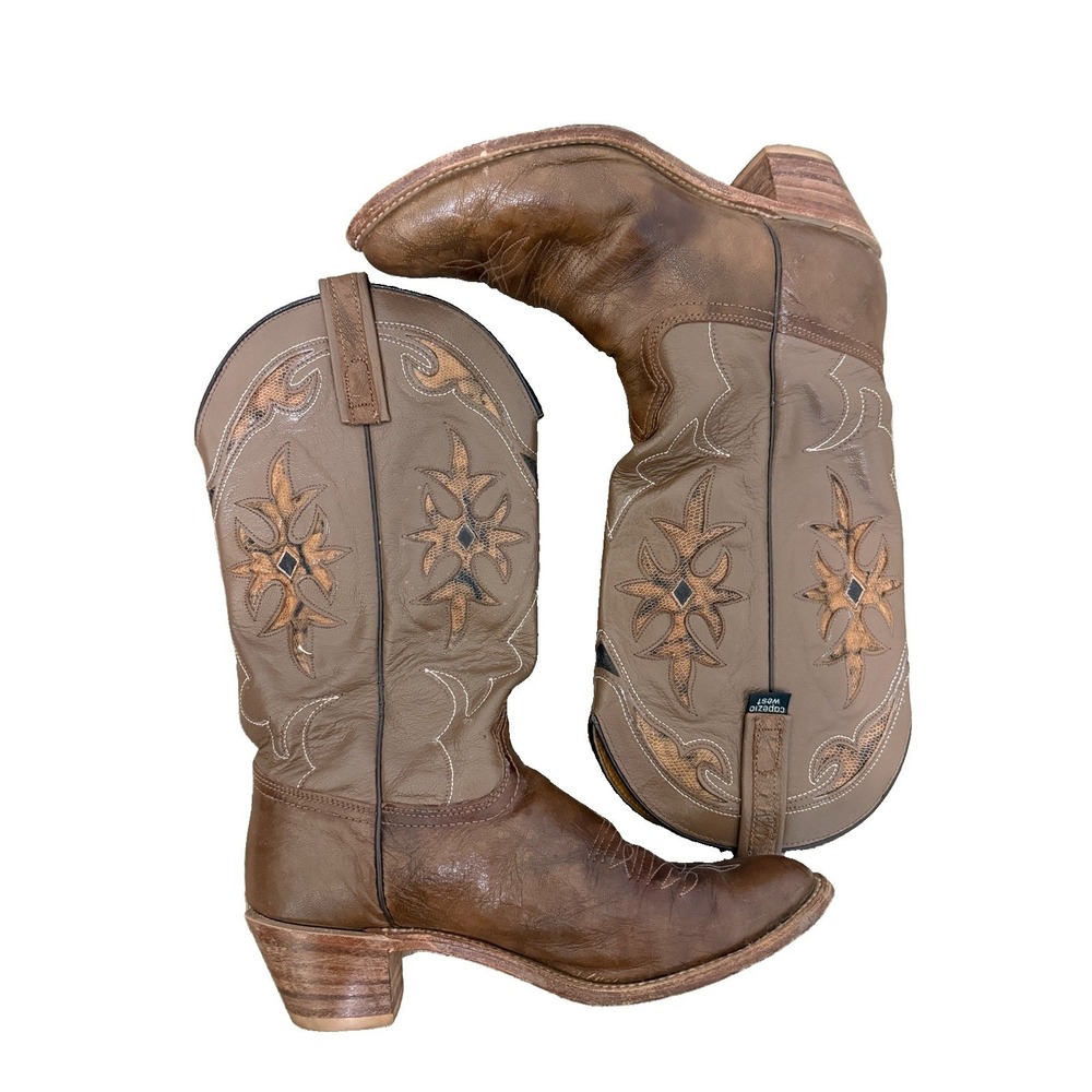 VTG Western Boots Snakeskin Design Brown Women's 10 Miss Capezio